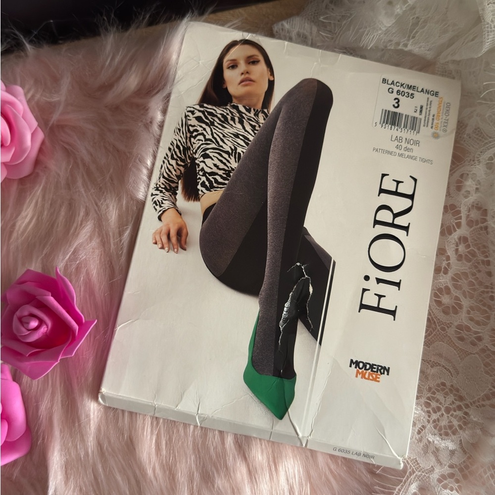 Fiore Black Melange Patterned Tights